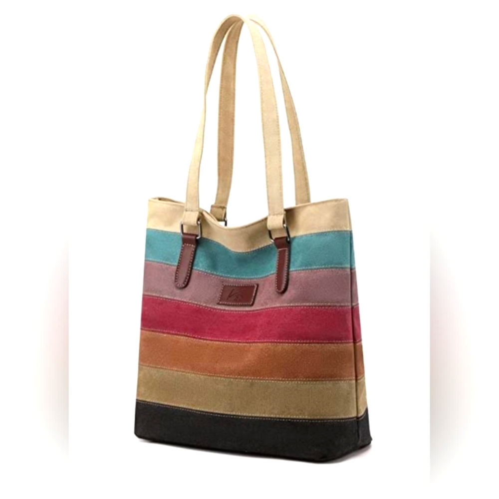 Canvas Multi-Color Striped Lattice Crossbody Shoulder Purse Bag Tote-Handbag NEW